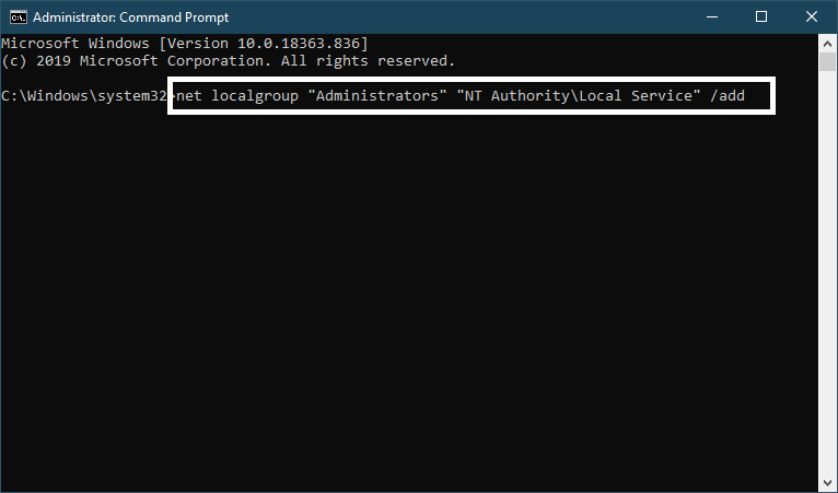 Add the Administrator Group to Local Service