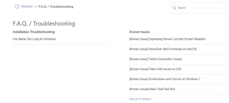 Discord Search Not Working faqs-known-issues