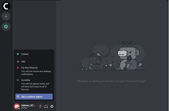 set a custom status on discord