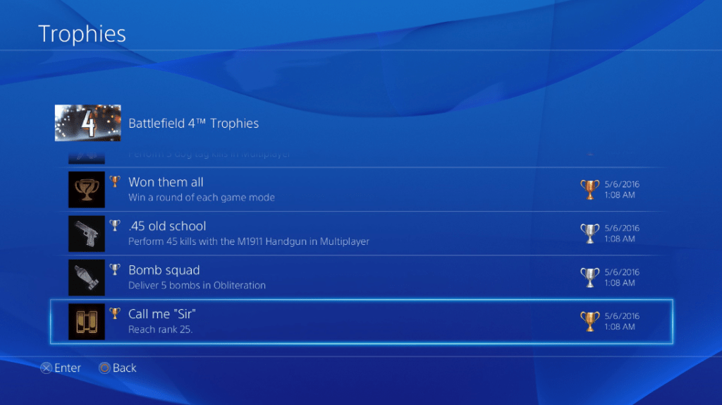 ps4 trophies section