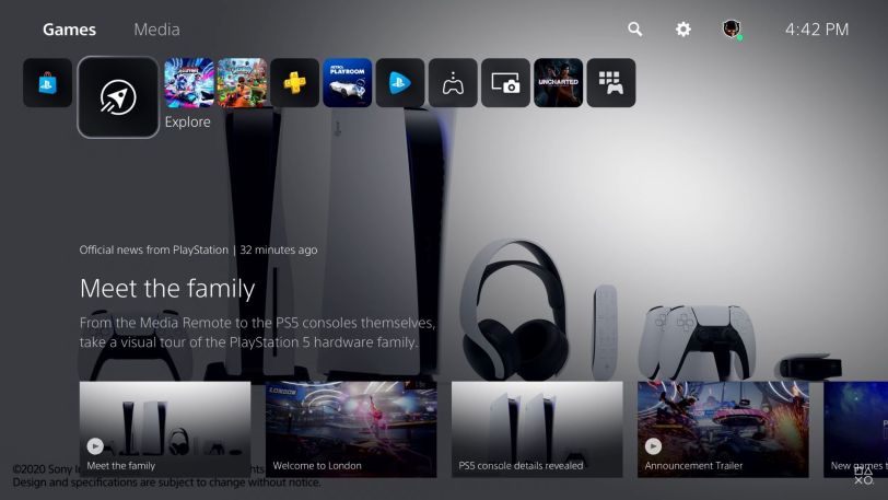 PS5 home screen 