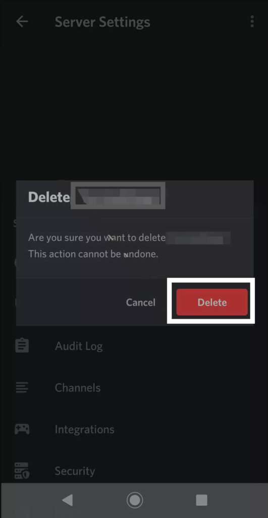 Deleting the Discord server on the Mobile app