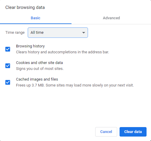 clearing browsing data Omegle Error Connecting to Server