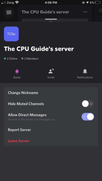 how to leave a discord server mobile