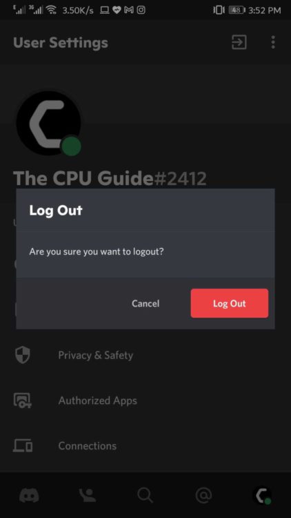 confirming how to log out discord