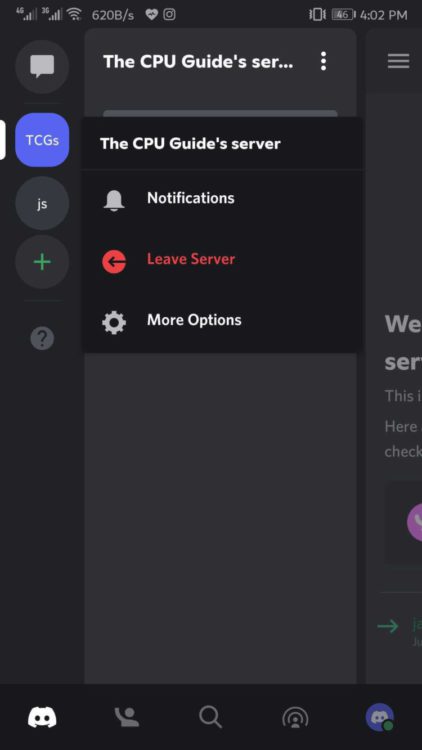 leave discord server android