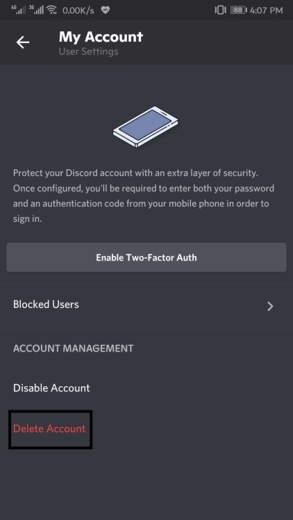 delete discord account mobile