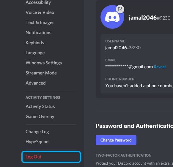Log Out option discord-sign-out