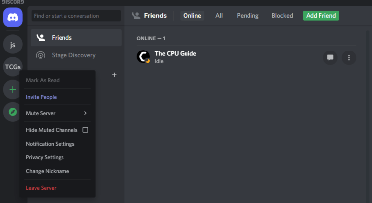 Select Leave Server how to leave discord server