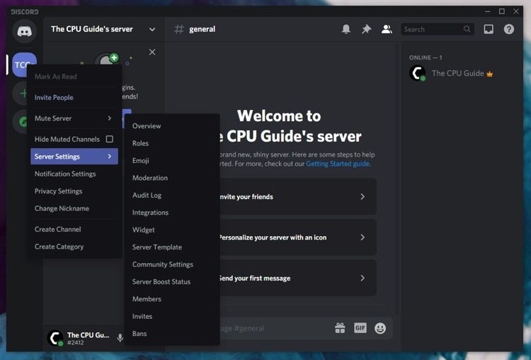 Server Settings how to leave a discord server