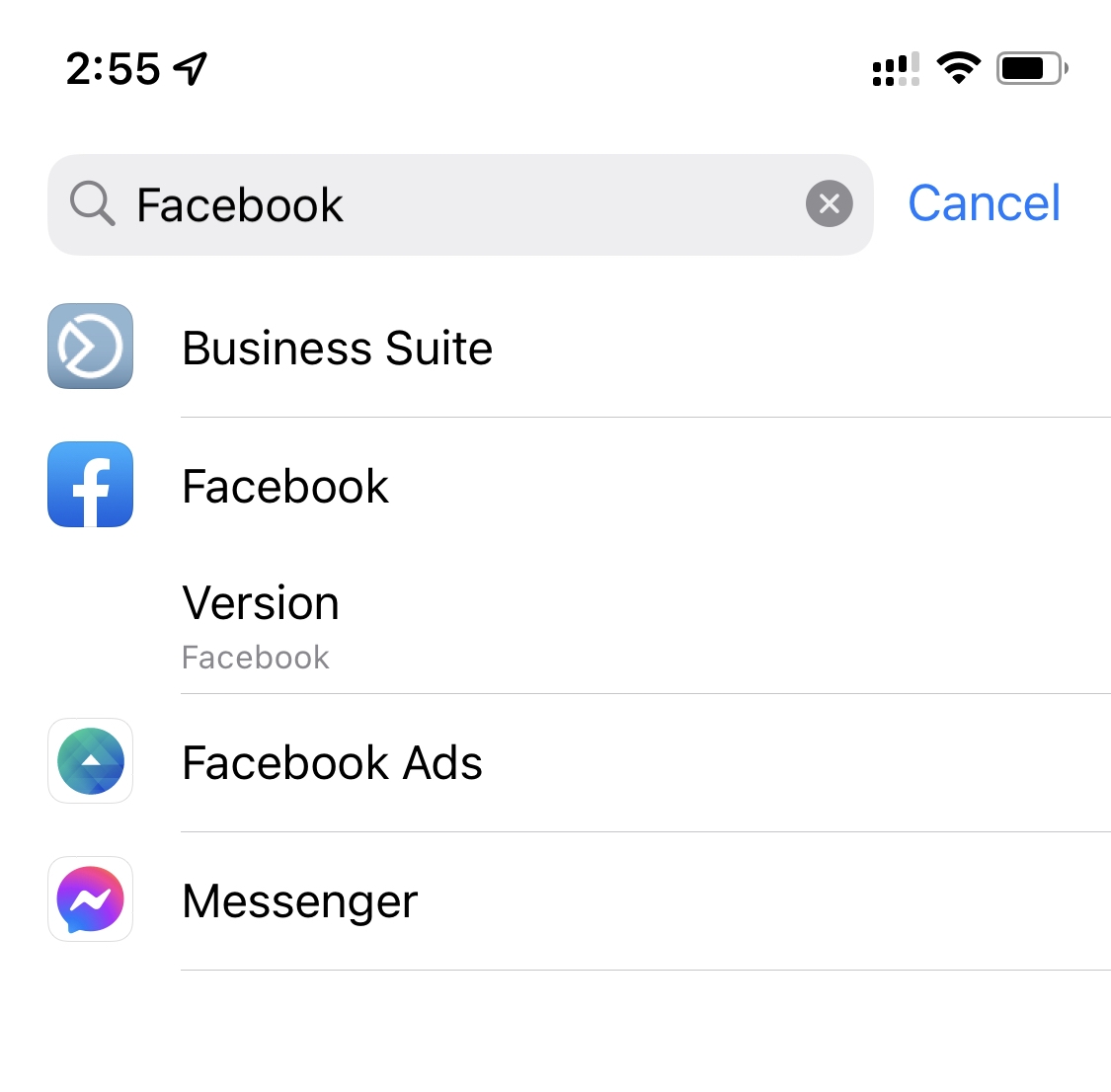 iphones settings search facebook