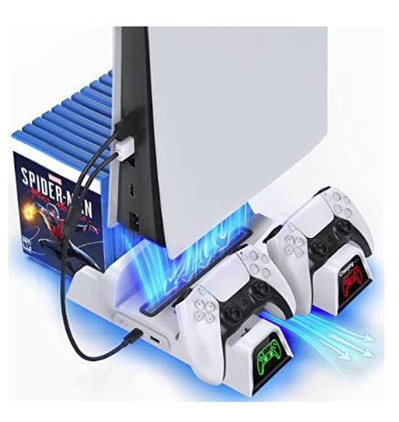 PS5 Stand with Suction Cooling Fan and Dual Controller Charger Station [AMAZON]