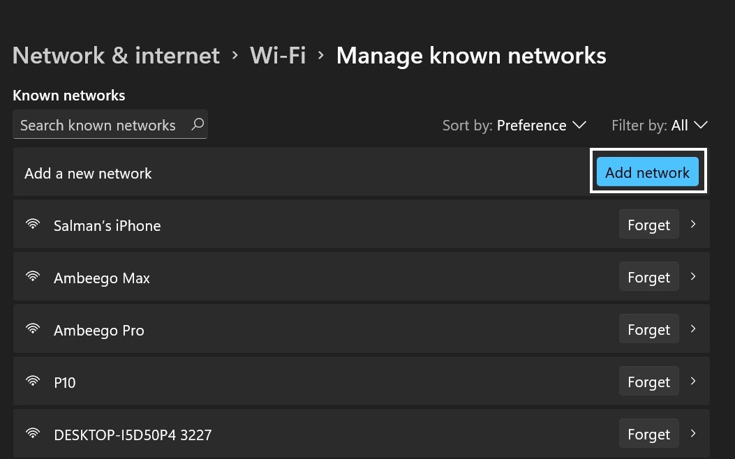 WIFI Manage Know Networks