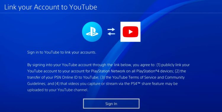 Sign in Connect YouTube to PS4