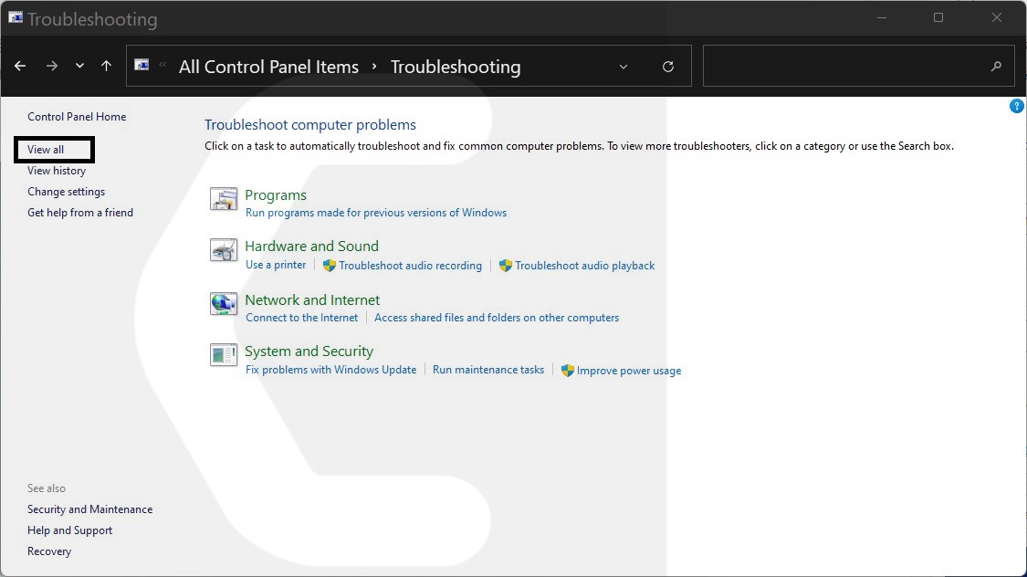 Troubleeshoot left pane