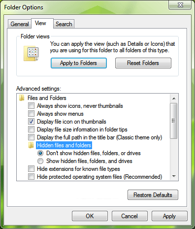 Folder Option  Show Hidden Files on Windows 7, Windows show hidden file, unhide folders windows 7