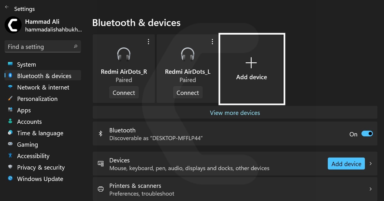 add device in settings