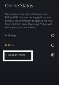 appear offline on PS5