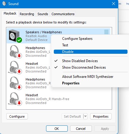 sound settings Windows 11 Headphones Not Working