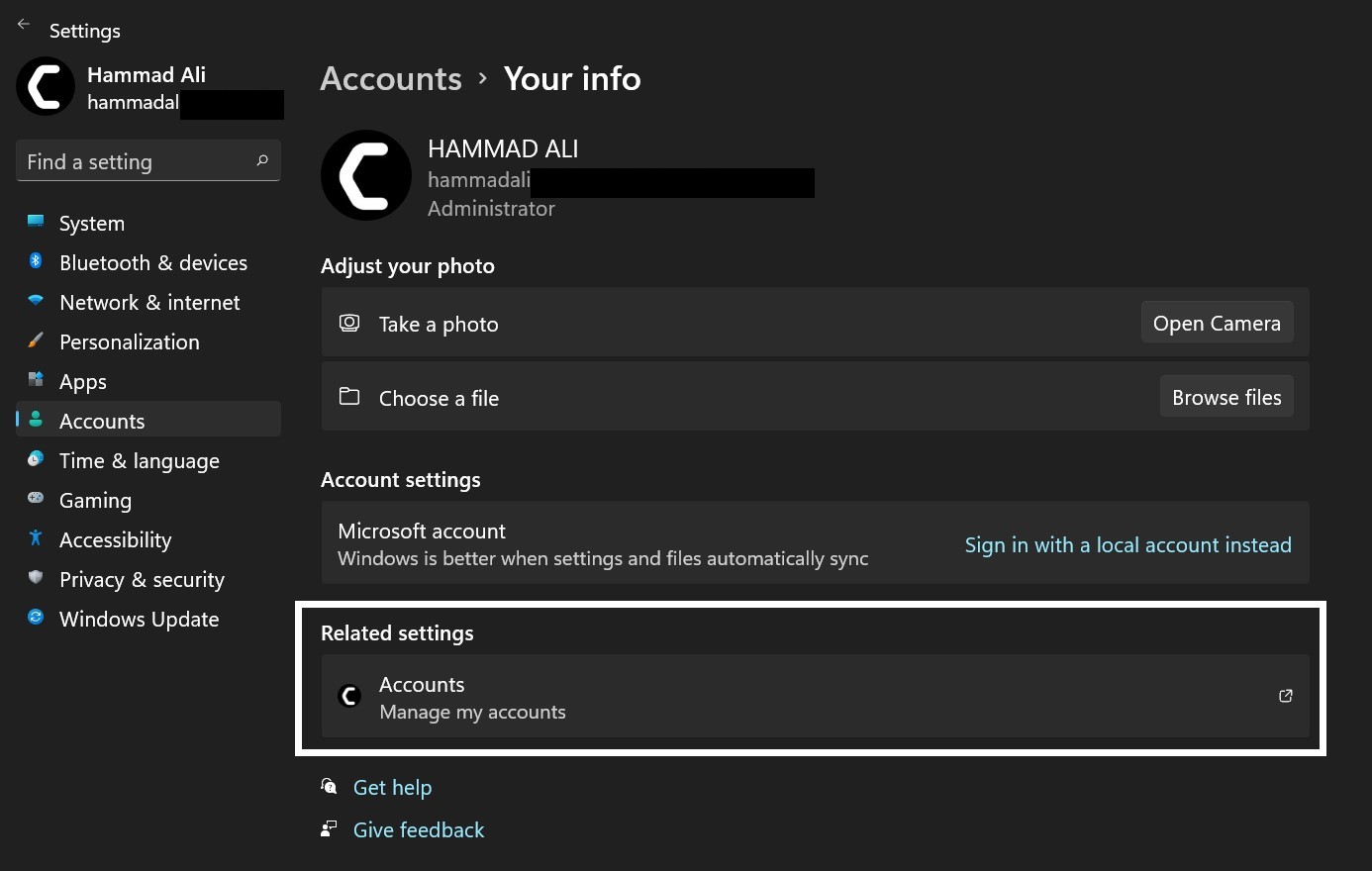 Accounts Change Username on Windows 11