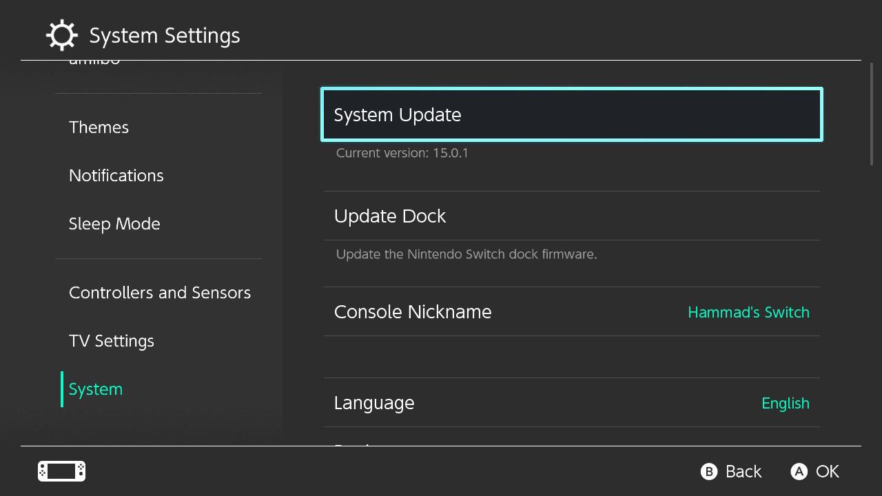 Systeam update nintendo Switch