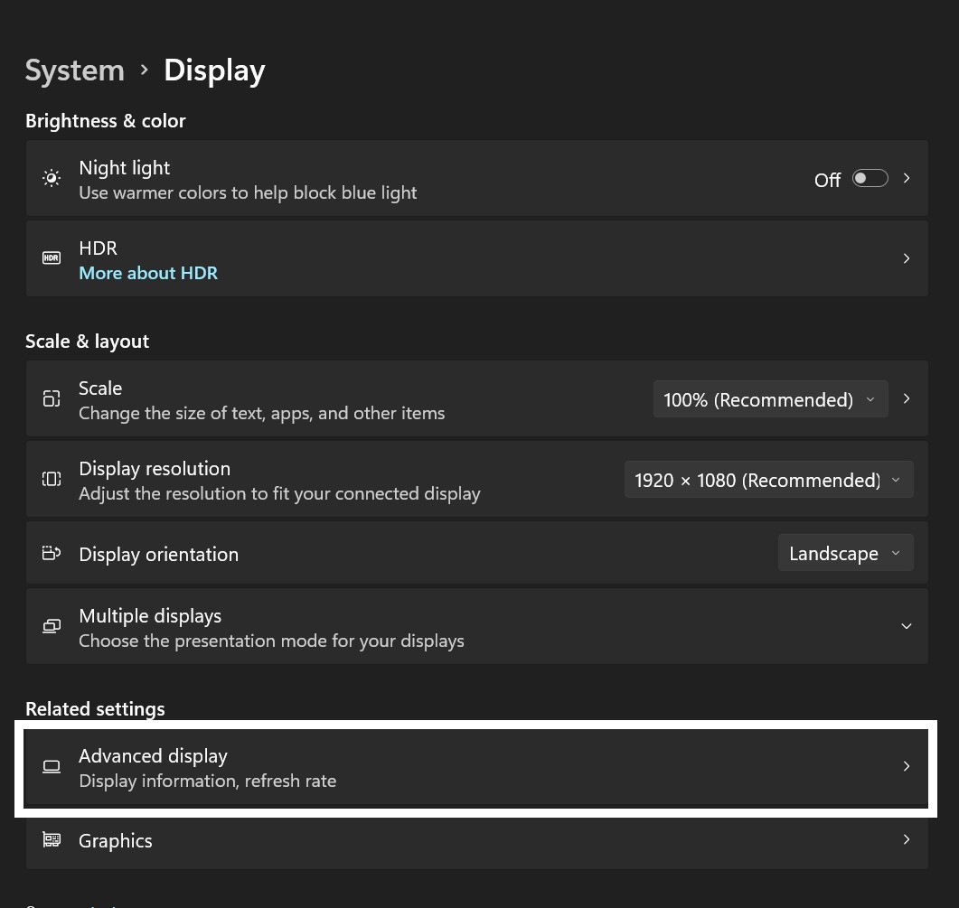 System Display related settings