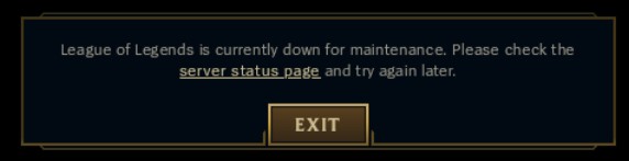 League of Legends error down for maintaince