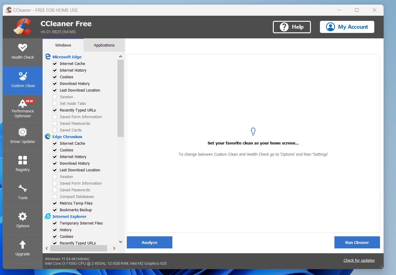 CCleaner Microsoft Edge Skipped