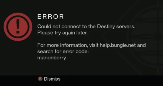 Destiny 2 Error Code Marionberry "Could Not Connect"