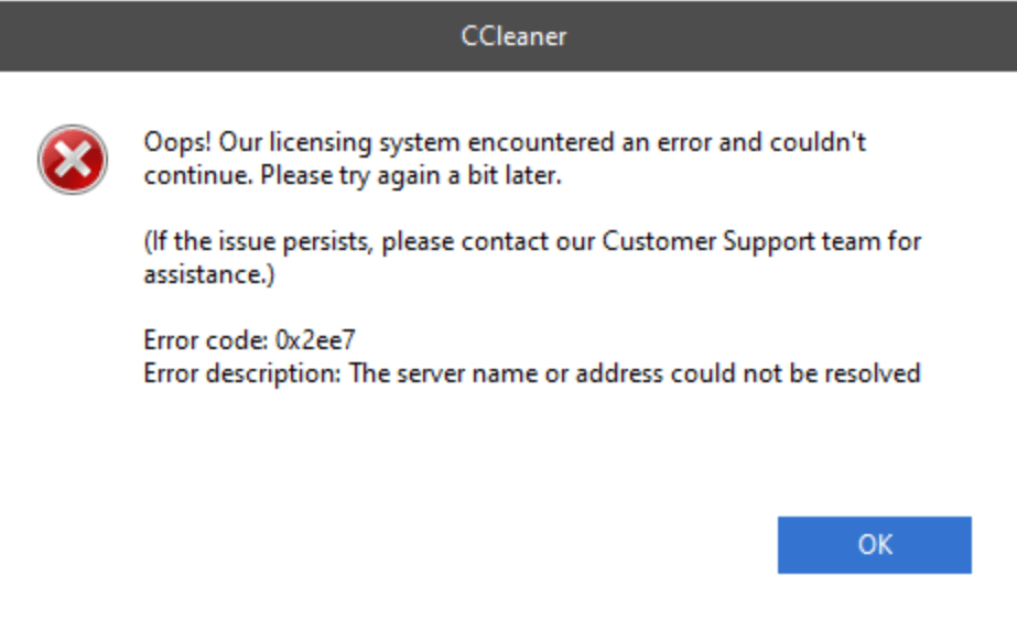 CCleaner Error Code 0x2ee7? [7 Best Fixes]