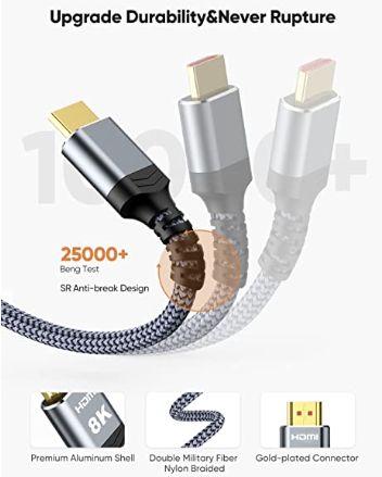 8K HDMI Cable 2.1 48Gbps 6.6FT