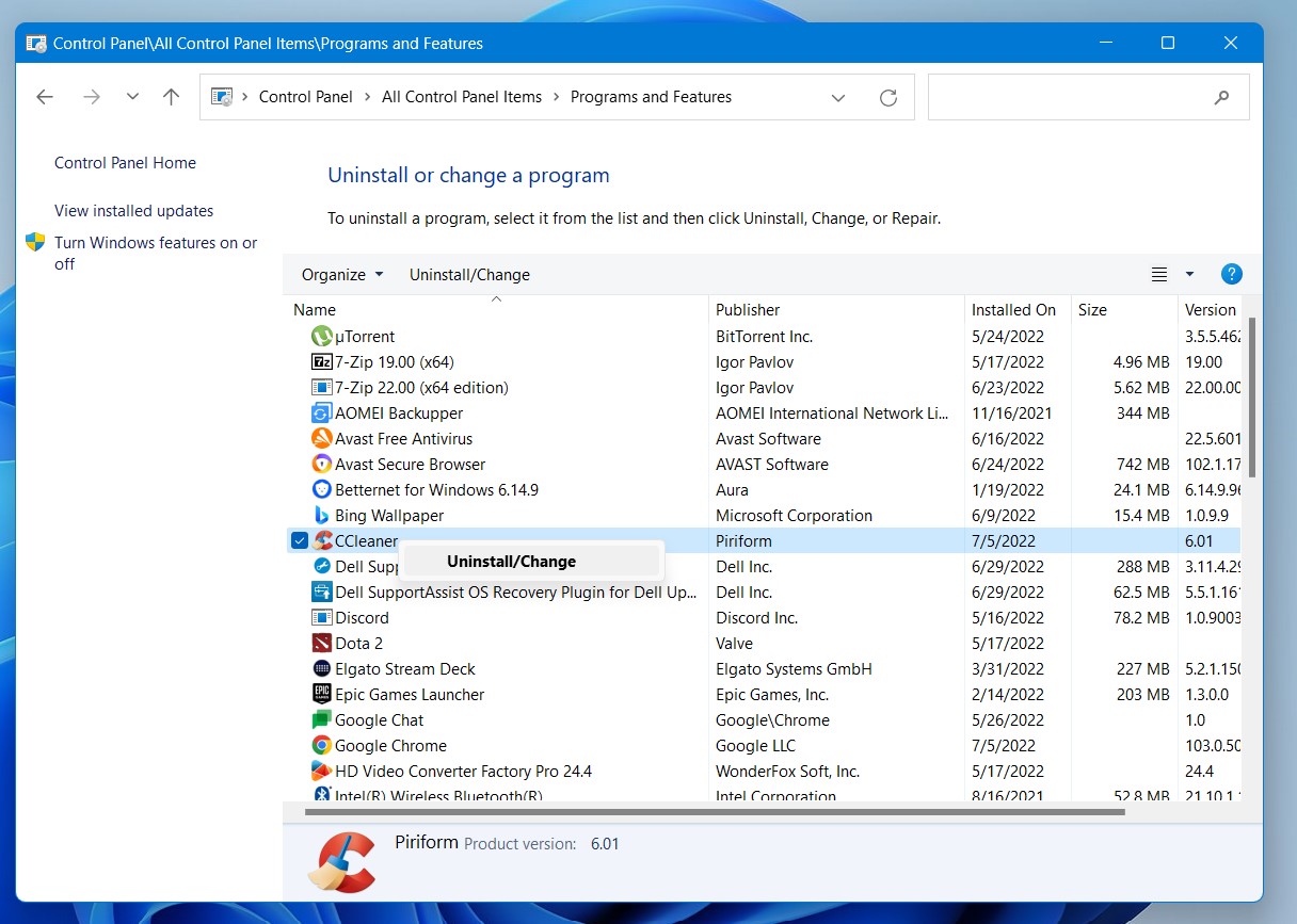 CCleaner Won't Uninstall On Windows 11/10/8