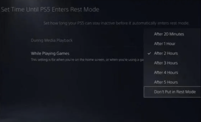 disable rest mode on ps5