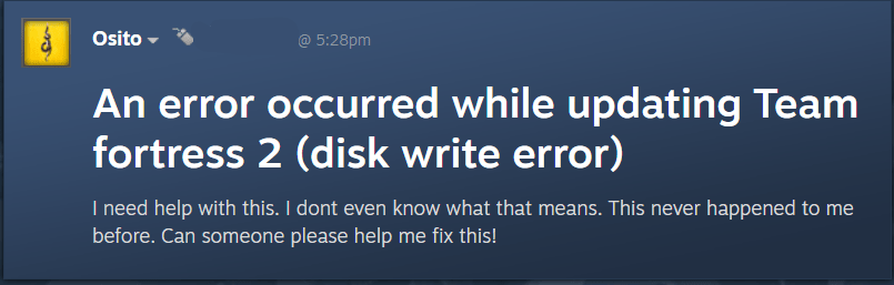 An Error Occurred While Updating Team Fortress 2 (Disk Write Error) on PC