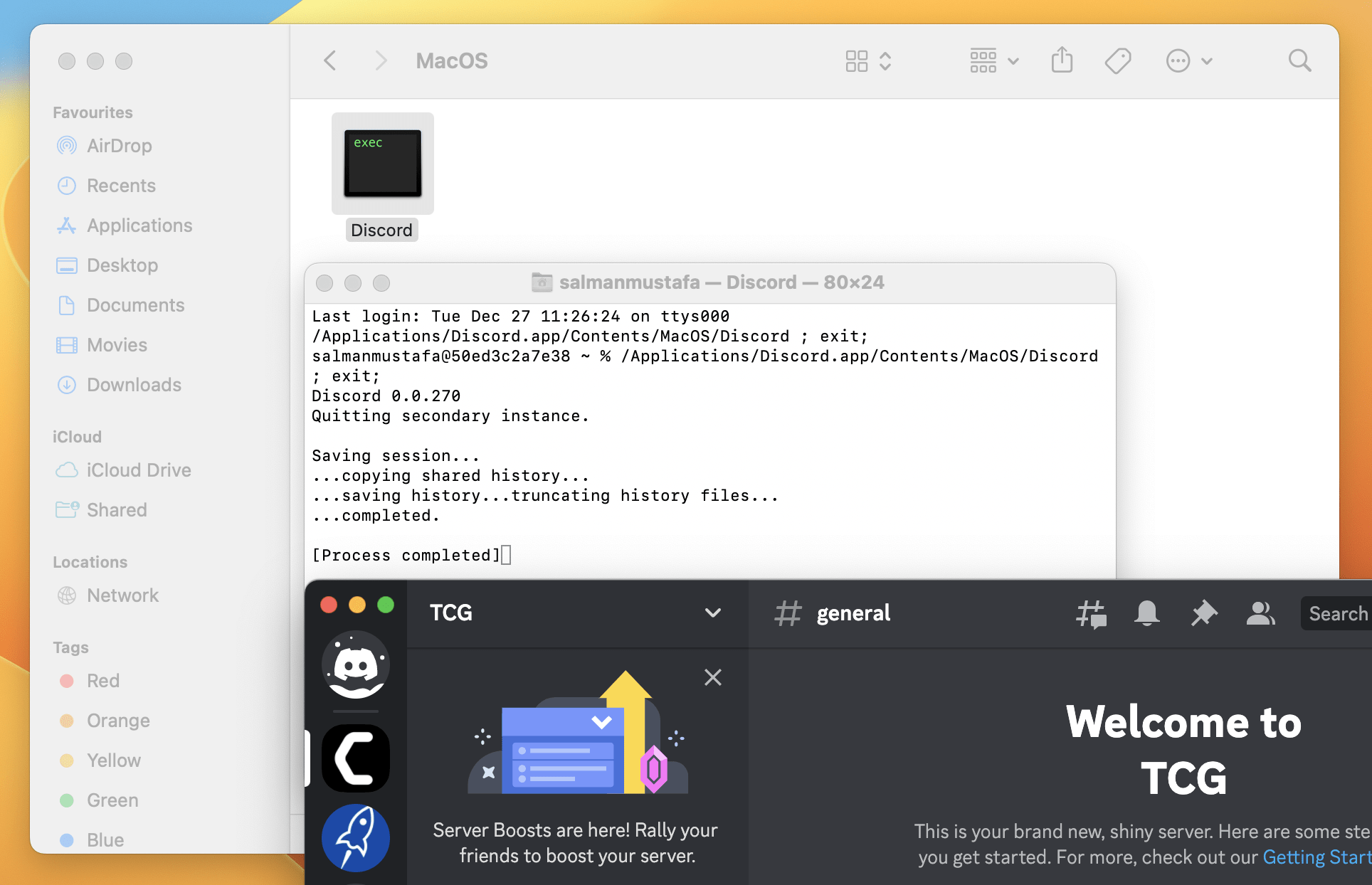 launch discord from terminal on macOS 13 to fix discord updae failed macos stuck on updating