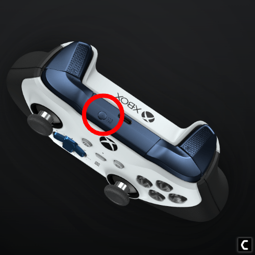 connect button marked with red circle on xbox elite controller