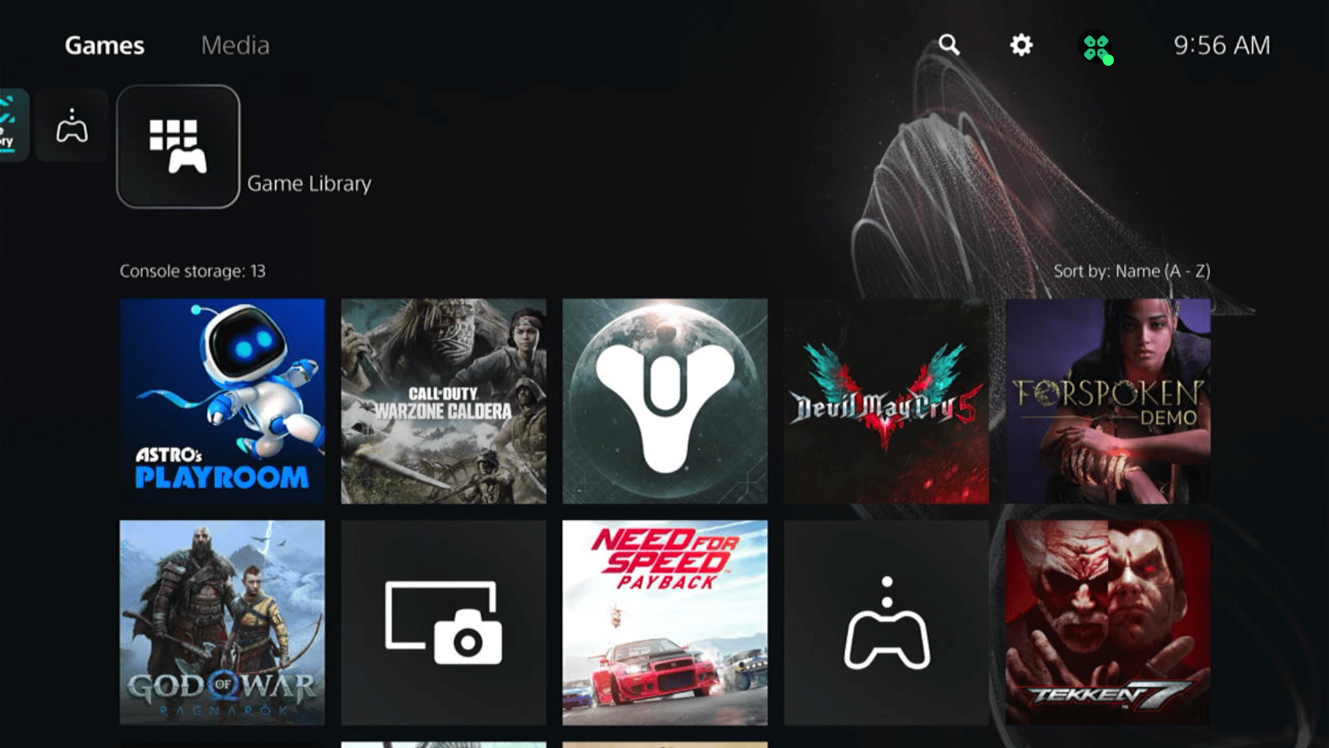 game library home page ps5