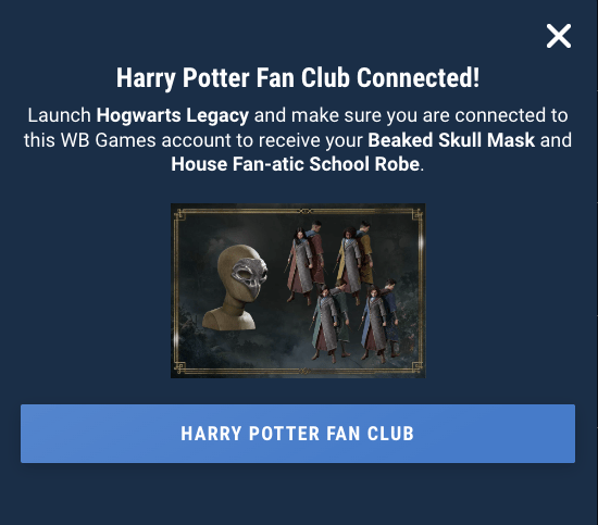 Go to your Wizarding World Data Connect Page and after completing these steps you’ll reach the step to connect to your WB Games Account. 
