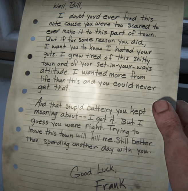 Frank's Suicide Note from The Last of Us Part 1