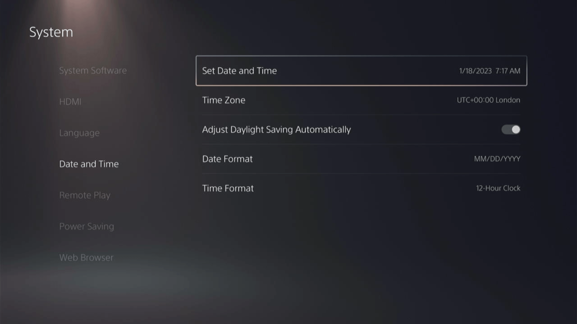 manually update ps5 set time zone