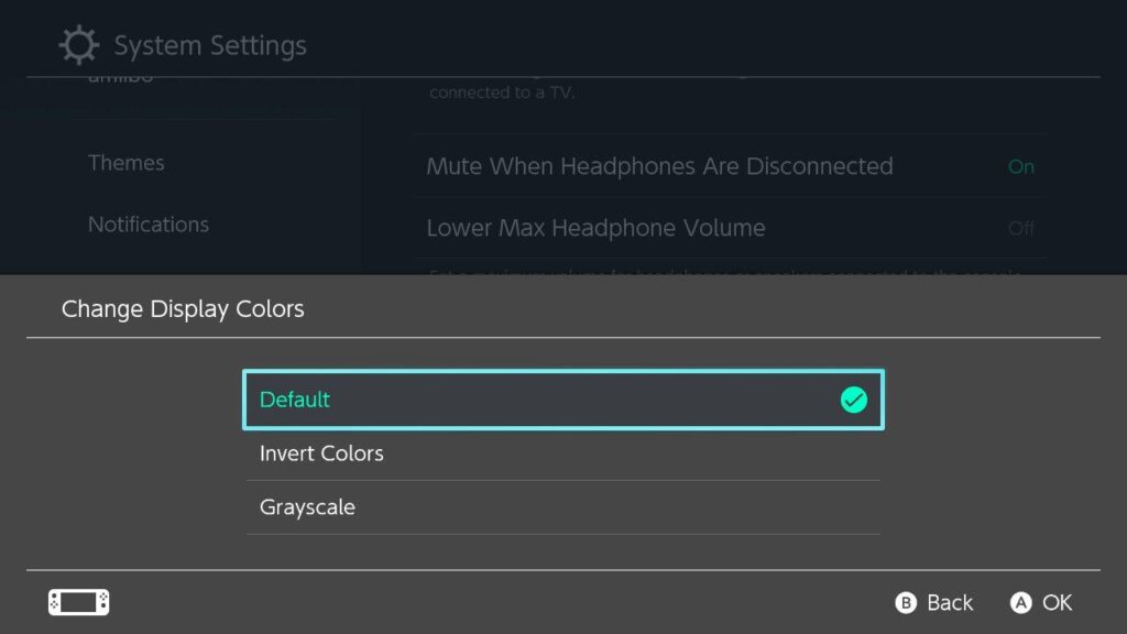 Change Display Colors in Nintendo Switch: Default
