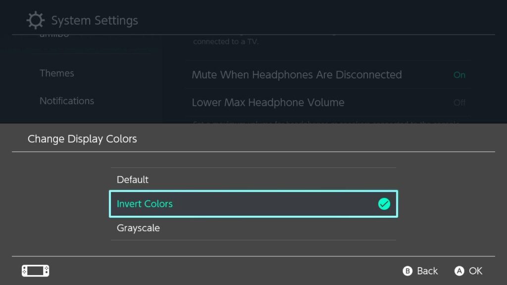 Change Display Colors in Nintendo Switch: Invert Colours