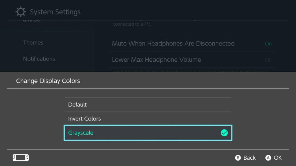 Change Display Colors in Nintendo Switch: Grayscale