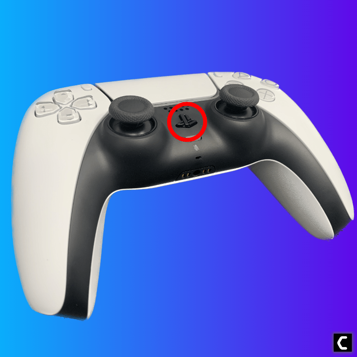 showing PS button with red circle on a ps5 dualsense controller