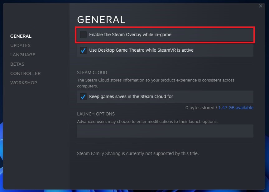 Disable the Steam Overlay
