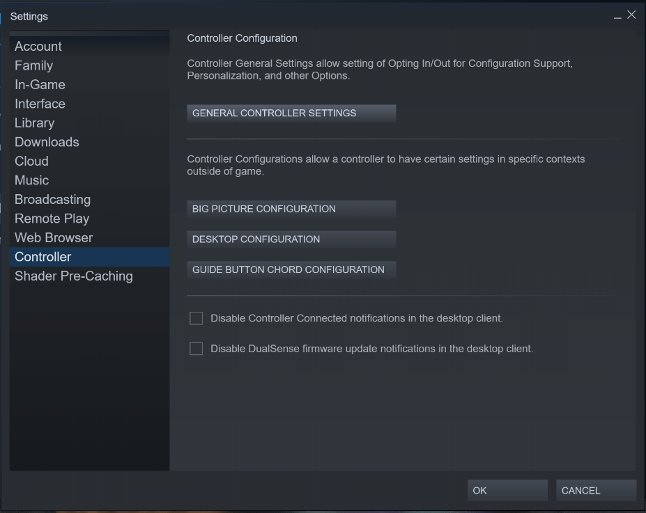 Genral controller settings on steam
