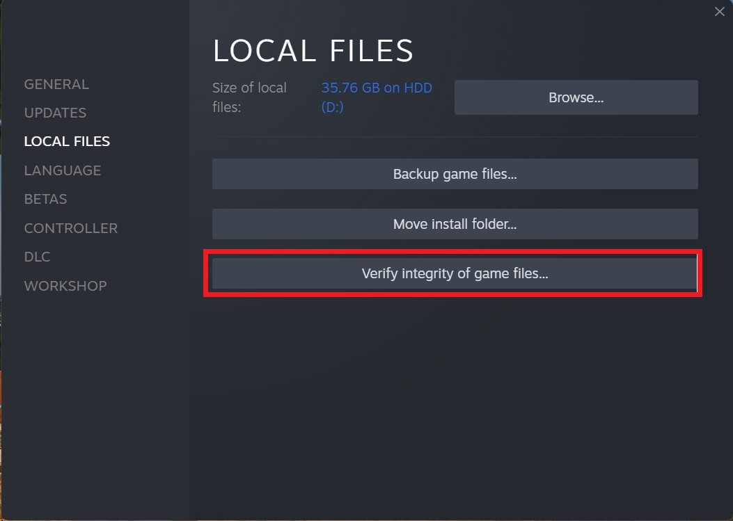 STEAM local file verify integrity of game files