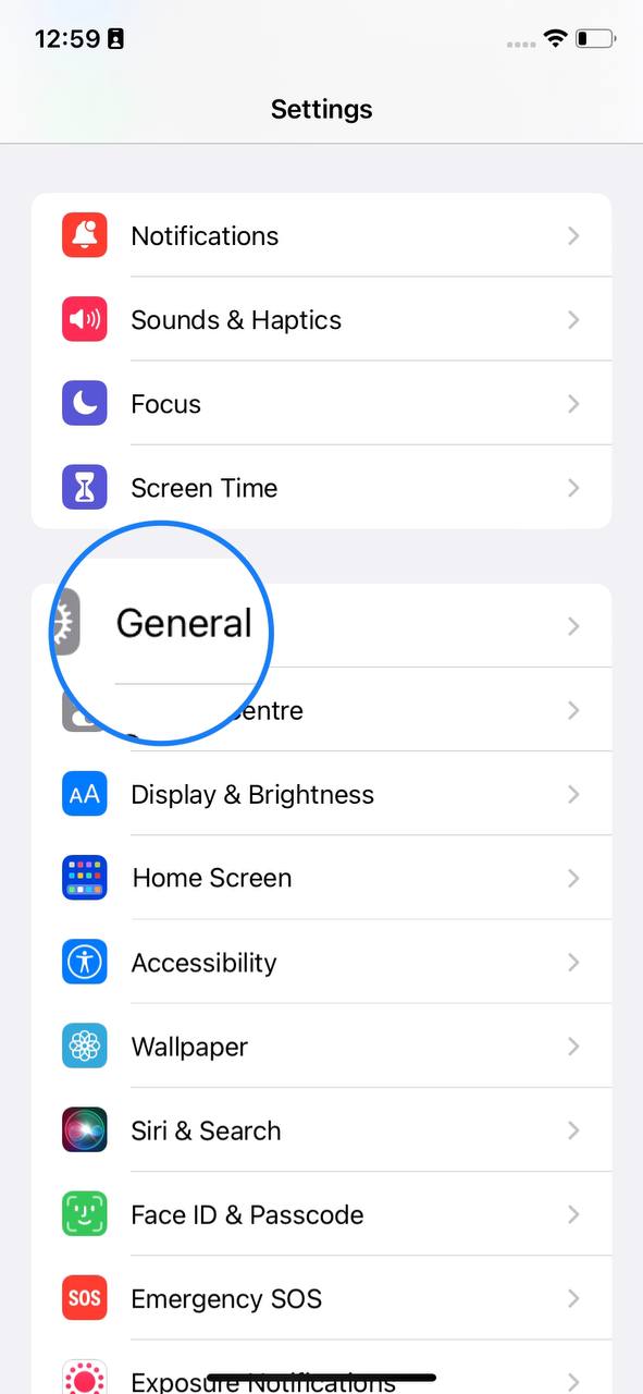 general iphone settings