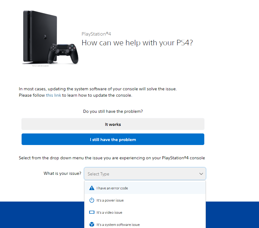 contact PlayStation support to fix PS4 won't connect to PSN but will connect to internet