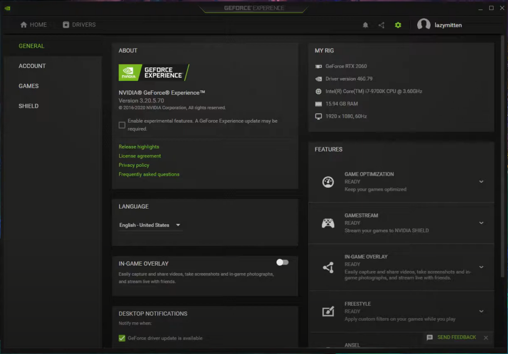 Geforce experince disable the in game overlay